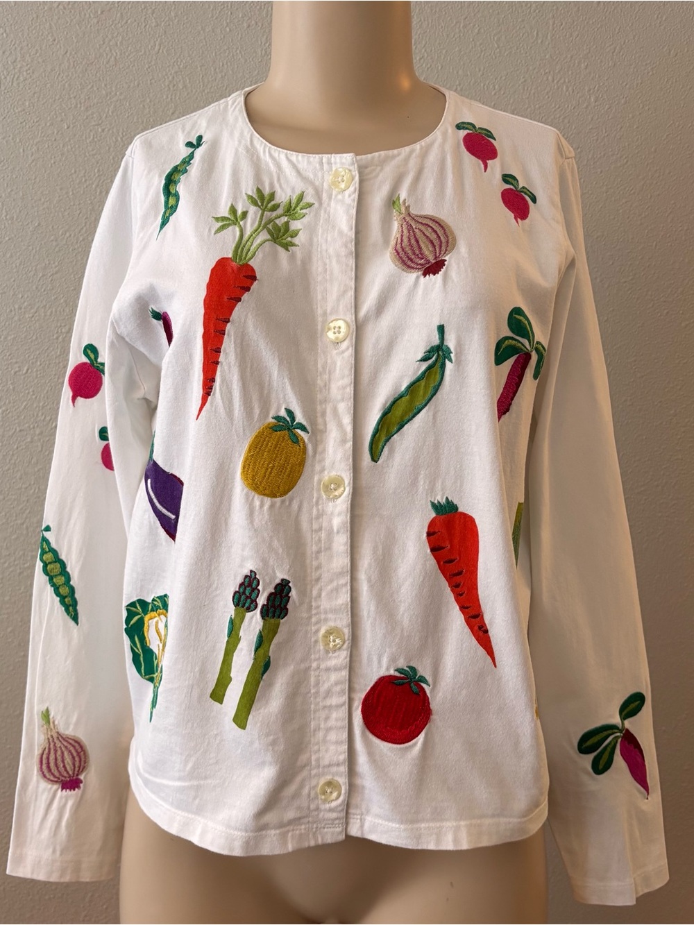 Michael Simon Vegetable Garden Embroidered Button Down Cardigan Cotton Small